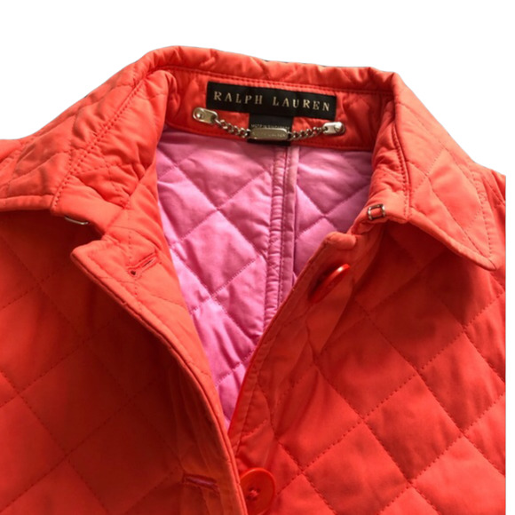 Ralph Lauren Black Label Quilted Jacket Size Small Coral Button Front Winter - Picture 2 of 6